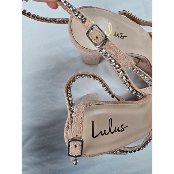 LULU'S Sinia Light Nude Rhineston Platform High Heel Wrap Sandal Women's 10 - Picture 7 of 11